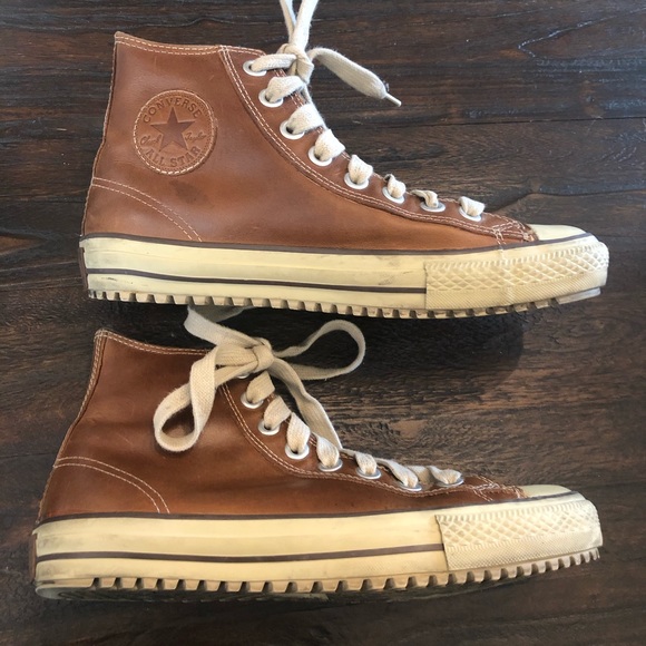 Chuck Taylor Converse Brown Leather High Tops, 9